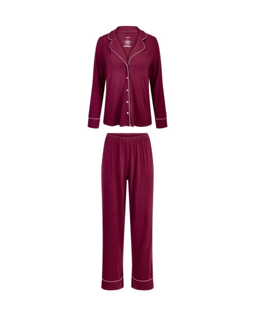 Adore Me Matilde Long Sleeve & Pants Pajama Set In Dark Purple