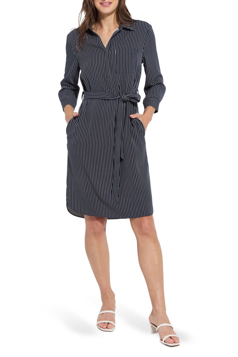 Stripe Popover Shirtdress, Main, color, MARINE PINSTRIPE