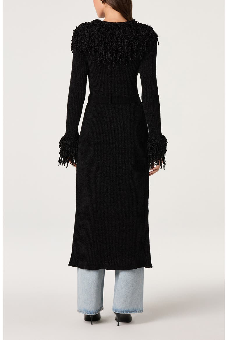 Jadwiga Fringe Tie Waist Cardigan, Alternate, color, BLACK