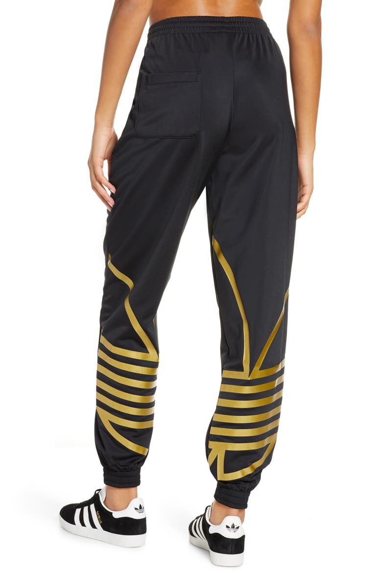 adidas Large Logo Track Pants, Alternate, color, BLACK/ GOLD MET.