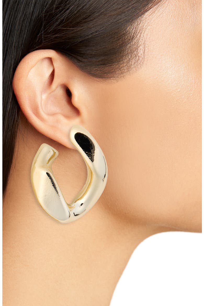 Chunky Abstract Hoop Earrings, Alternate, color, GOLD