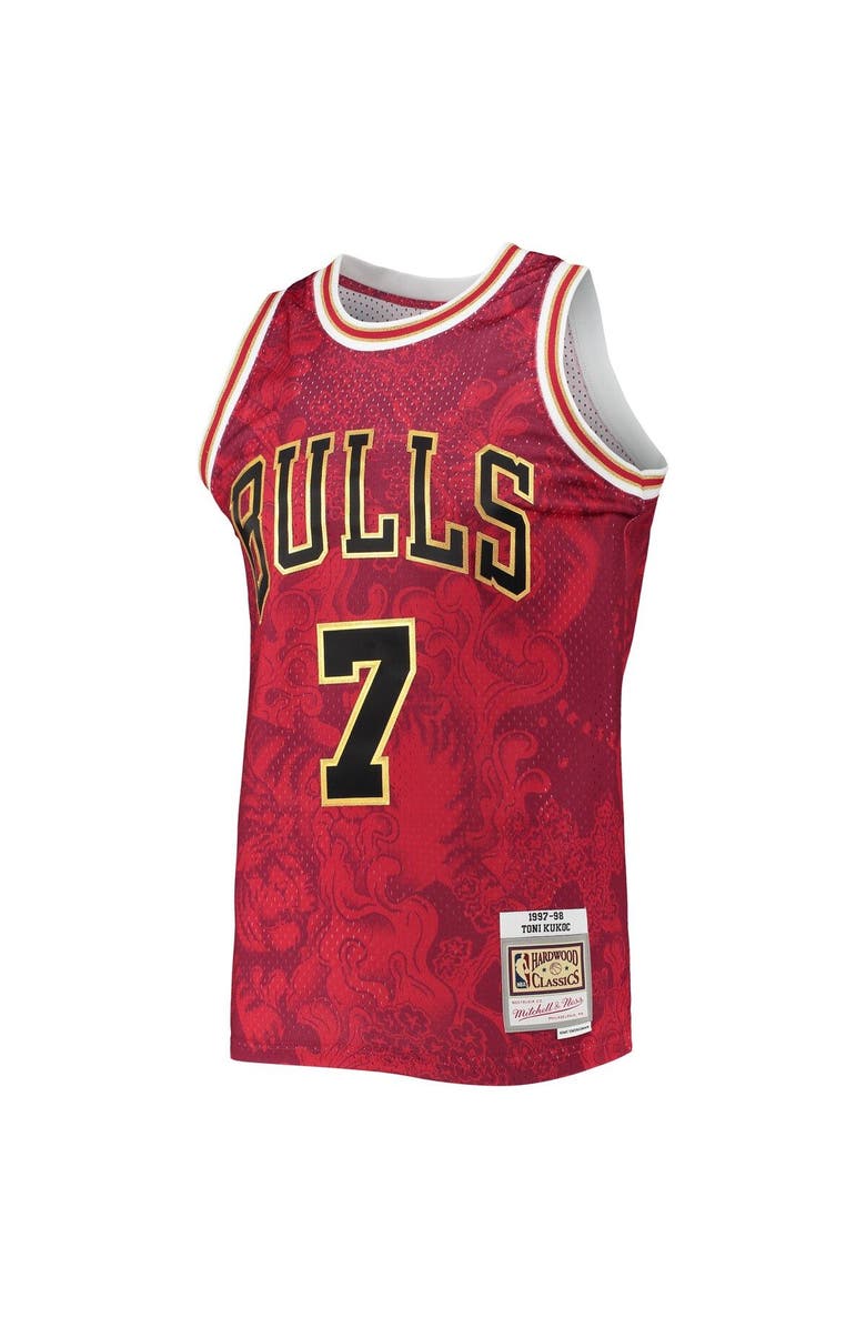 Mitchell & Ness Men's Mitchell & Ness Toni Kukoc Red Chicago Bulls Hardwood Classics 1997-98 Lunar New Year Swingman Jersey, Alternate, color,