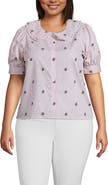 Lands' End Plus Size Carefree Cotton Puff Sleeve Statement Collar Shirt