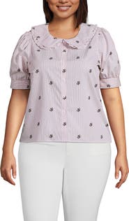 Lands' End Easy Care Puff Sleeve Statement Collar Shirt