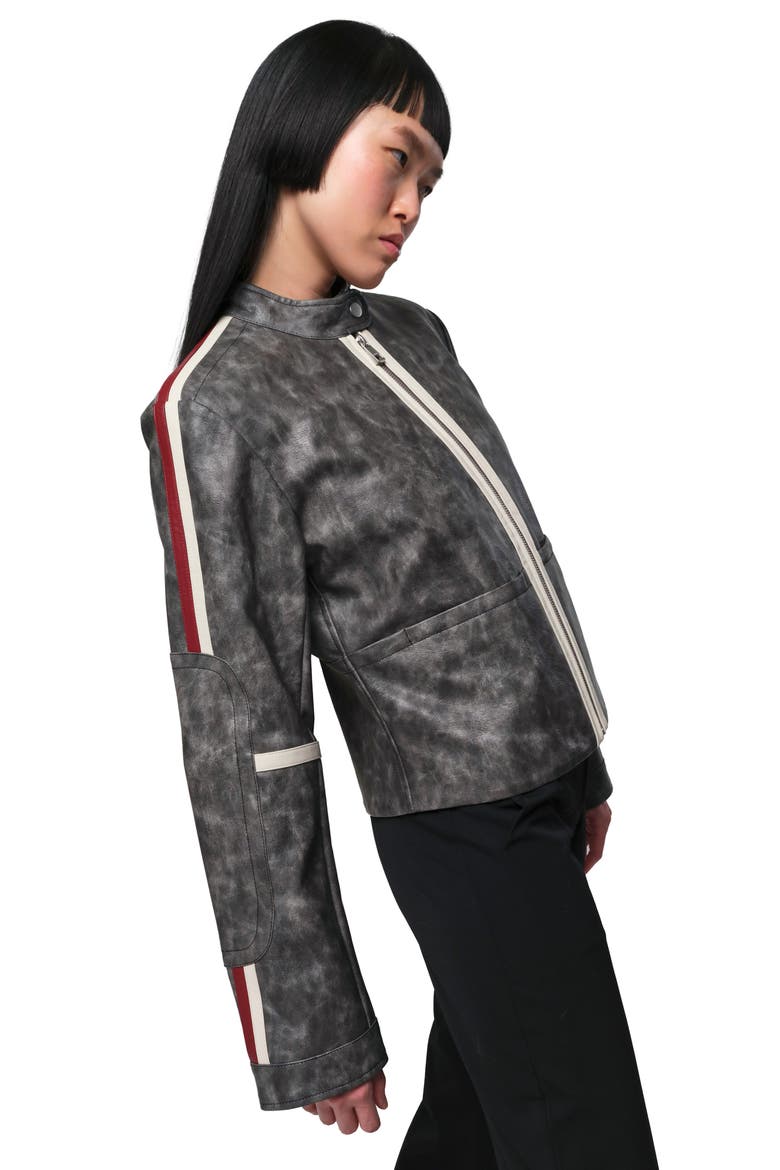 Casey Distressed Crop Faux Leather Moto Jacket, Alternate, color, SLATE