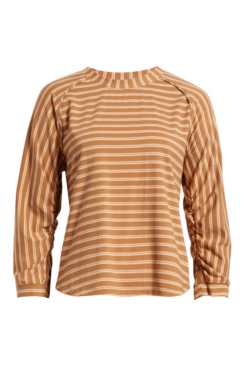 Stripe Three Quarter Sleeve Top, Alternate, color, SAHARA SAND/ PEACH PARFAIT