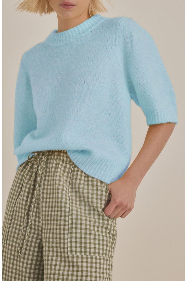 Short Sleeve Crewneck Sweater, Alternate, color, LIGHT BLUE