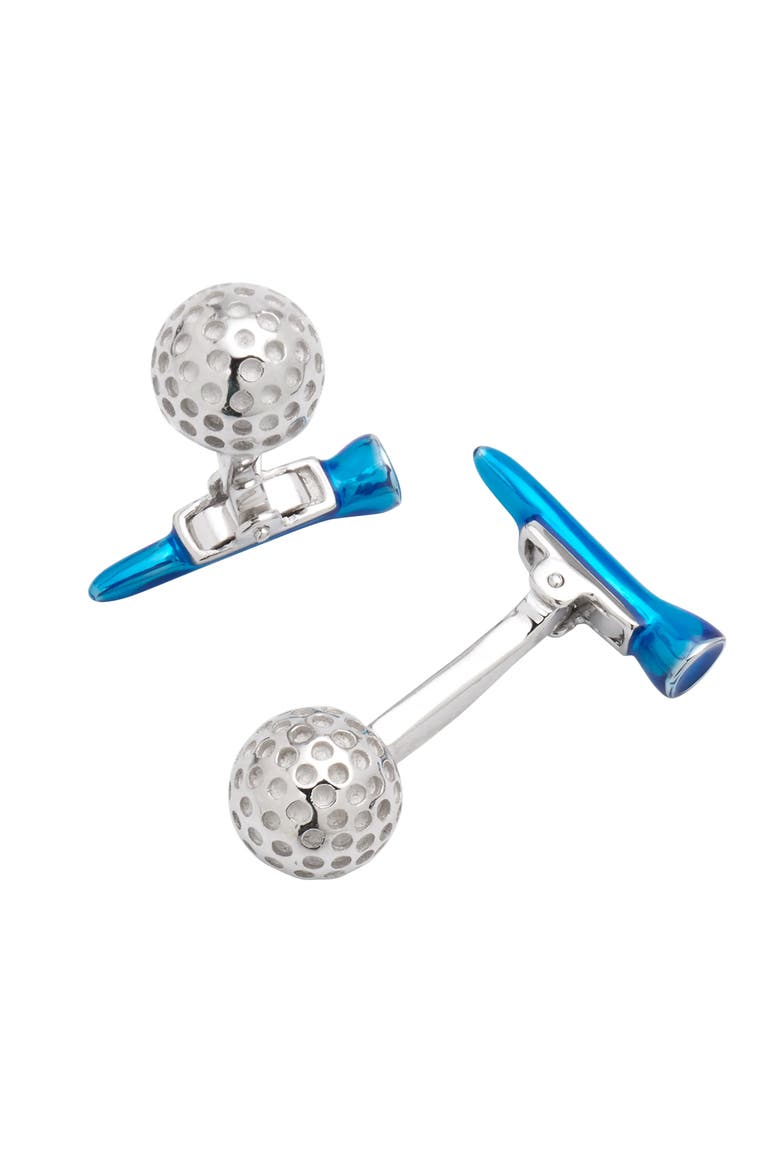 Golf Ball and Tee Sterling Cufflinks, Alternate, color, BLUE