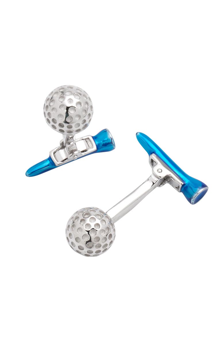 Jan Leslie Golf Ball and Tee Sterling Cufflinks, Alternate, color, Blue