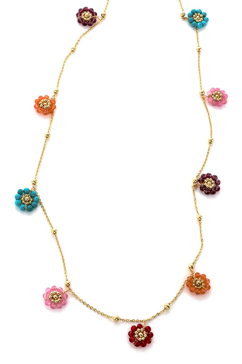 Multi Beaded Flower Necklace, Main, color, MULTI