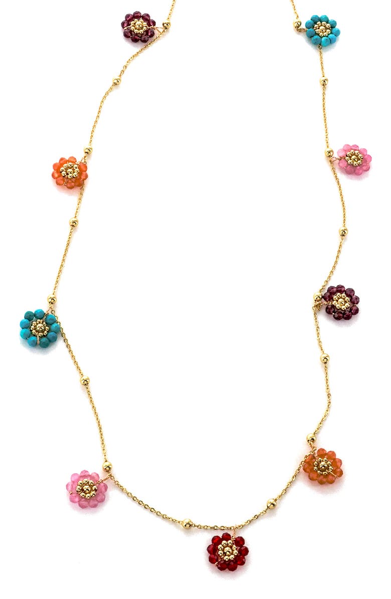 Panacea Multi Beaded Flower Necklace, Main, color, 