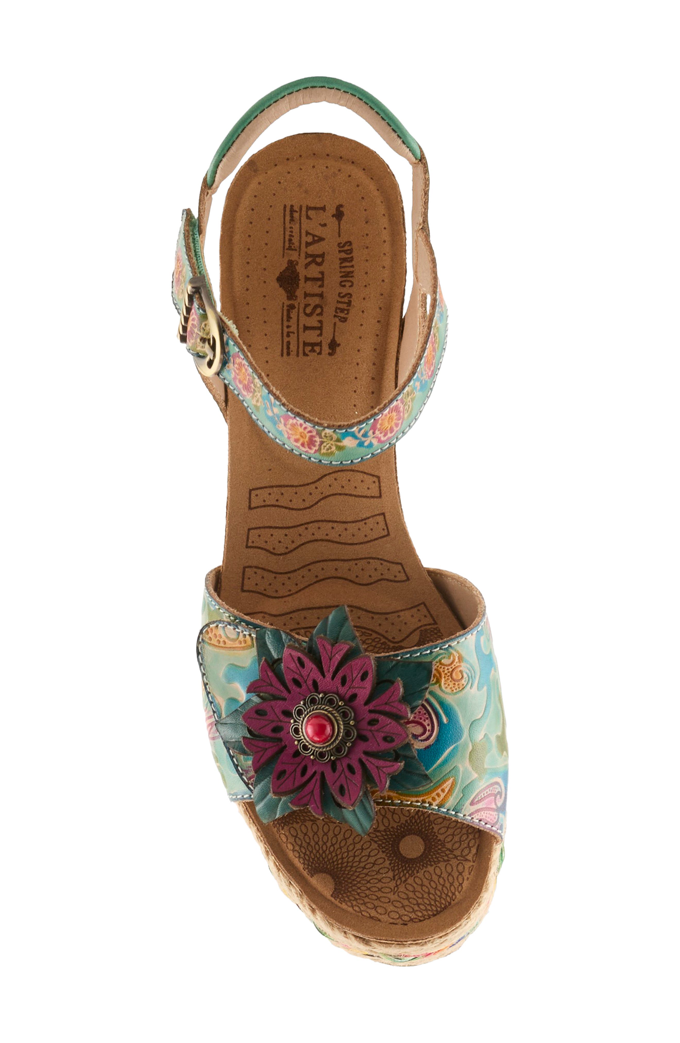 L'Artiste by Spring Step Boca Espadrille Ankle Strap Platform Wedge Sandal, Alternate, color, Mint Green Multi