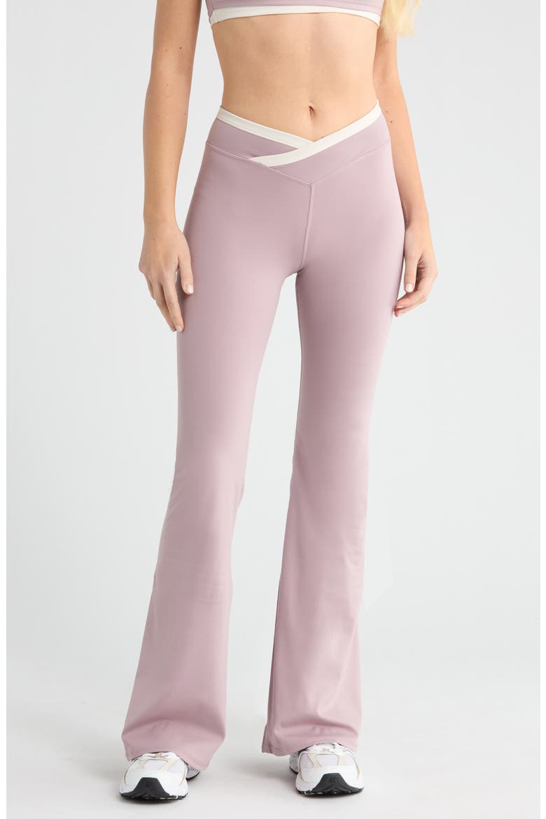 Contrast Crossover Flare Leggings, Main, color, QUAIL