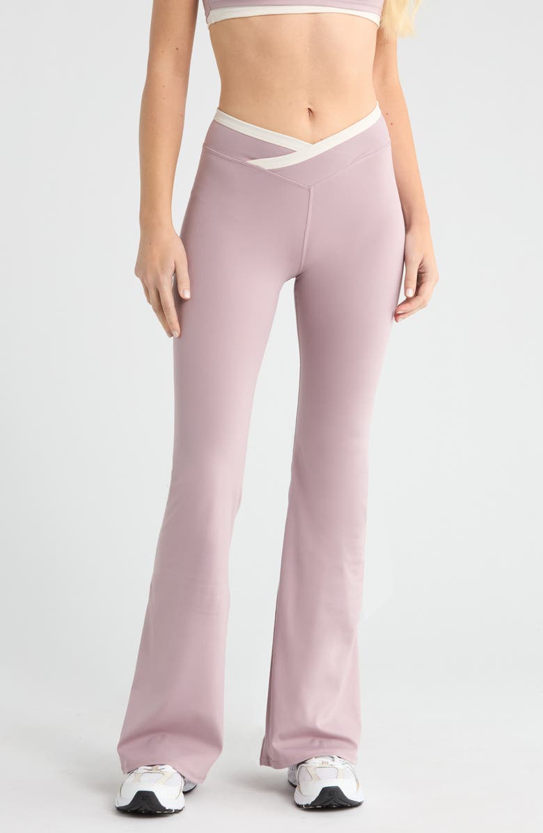 PacSun Contrast Crossover Flare Leggings, Main, color, Quail