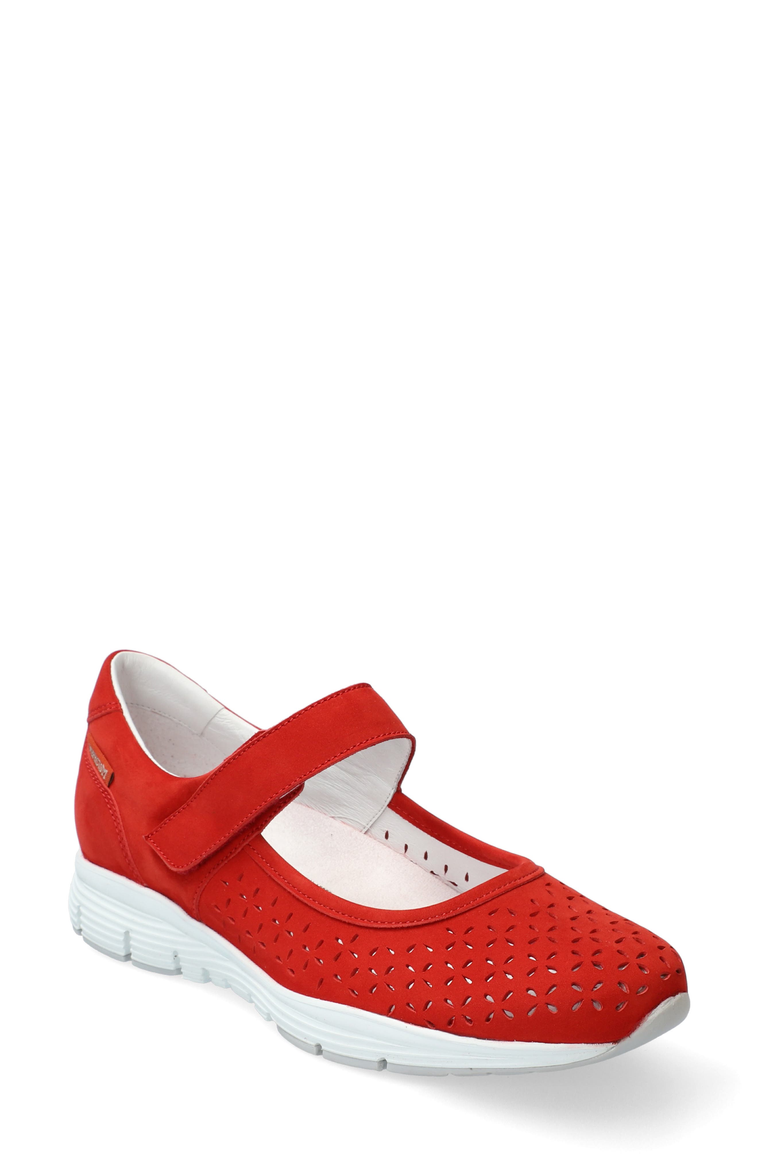 Yelina Perforated Mary Jane Sneaker, Main, color, SCARLET NUBUCK LEATHER