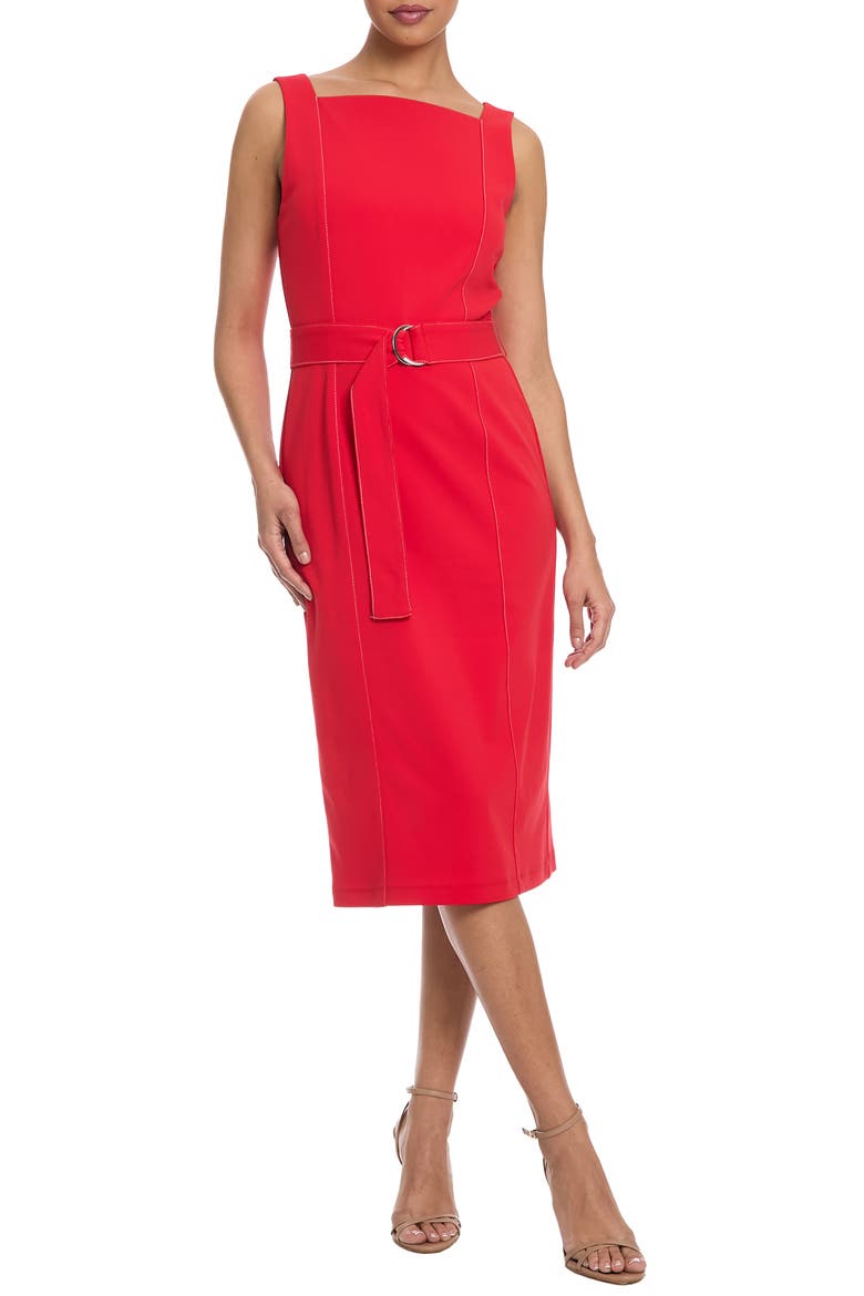 Belted Midi Dress, Main, color, RIBBON RED