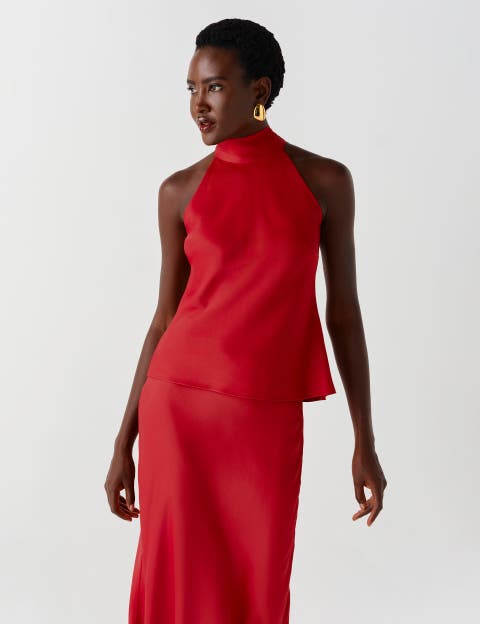 Reese High Neck Satin Top