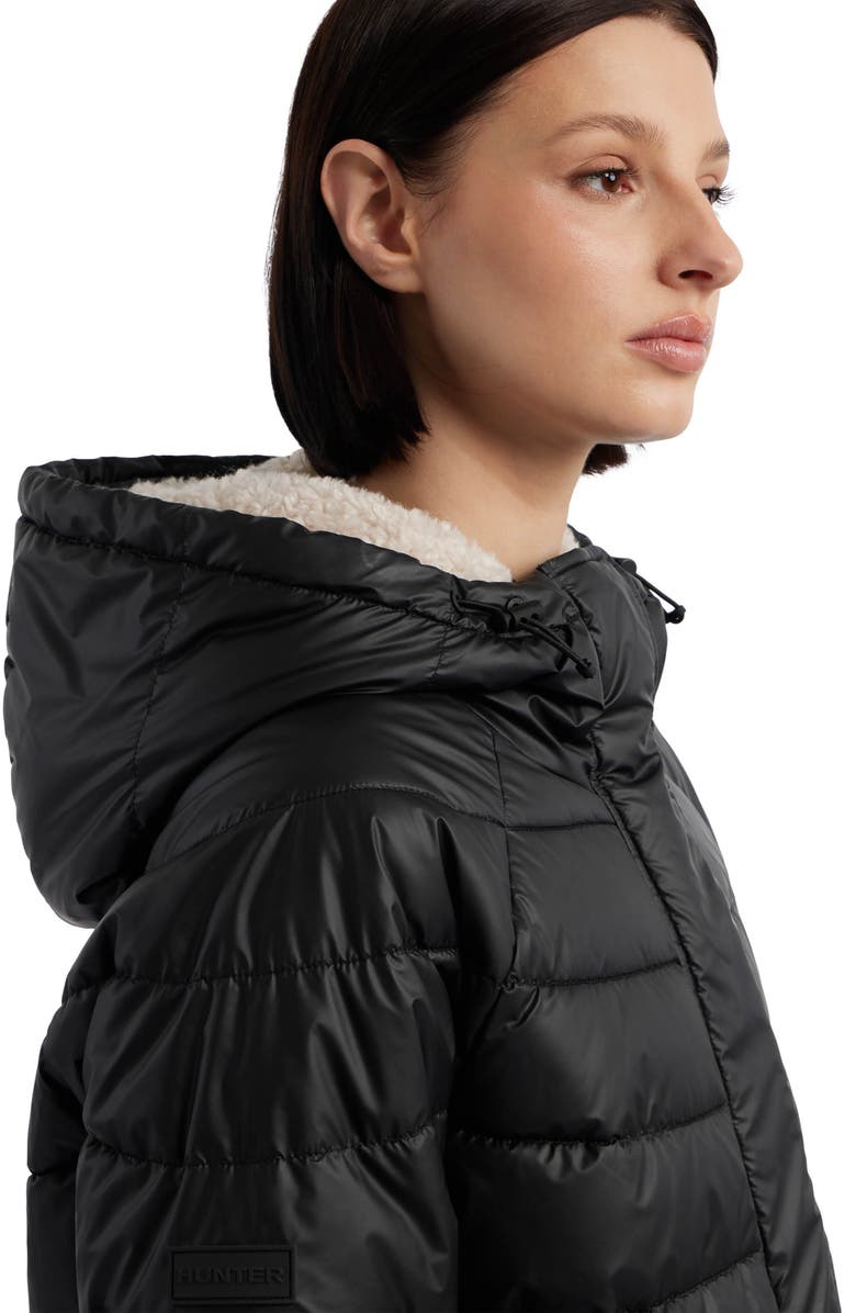 Hunter Almond Water Repellent Faux Shearling Lined Hooded Puffer Jacket, Alternate, color, Black