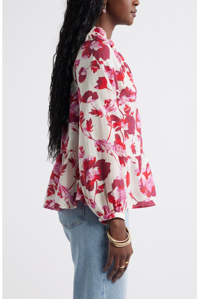 Floral Print Peplum Blouse, Alternate, color, IVORY- RED BLOOMING COSMOS