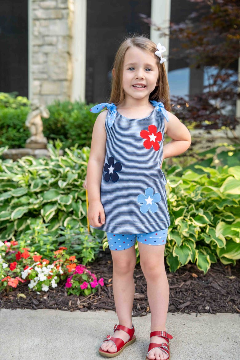 Stripe Knit Short Set With Flowers & Stars, Alternate, color, Blue/Multi