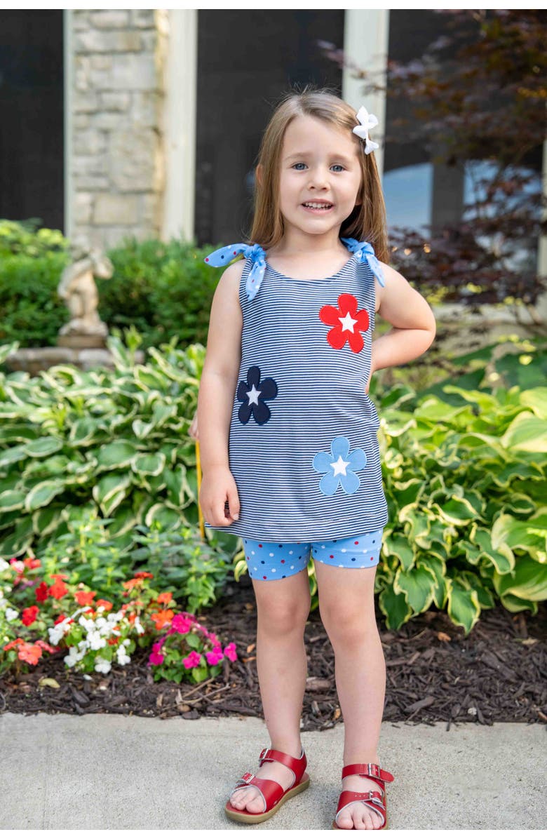 Florence Eiseman Stripe Knit Short Set With Flowers & Stars, Alternate, color, Blue/Multi