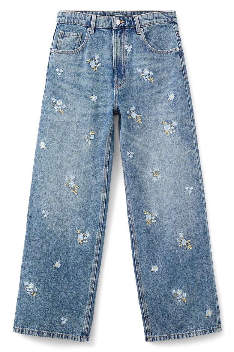 Floral Embroidered Straight Leg Jeans, Alternate, color, MEDIUM BLUE
