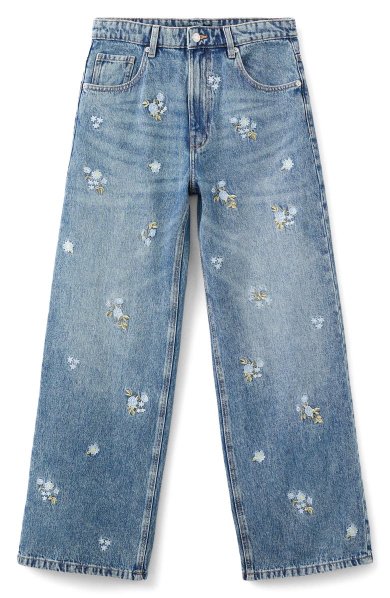 MANGO Floral Embroidered Straight Leg Jeans, Alternate, color, Medium Blue