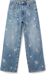 MANGO Floral Embroidered Straight Leg Jeans