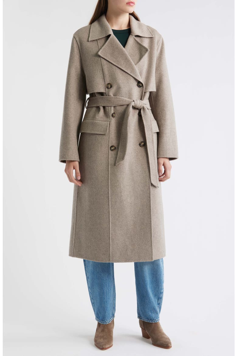 Caspina Belted Double Faced Wool Blend Trench Coat, Main, color, CHRCL
