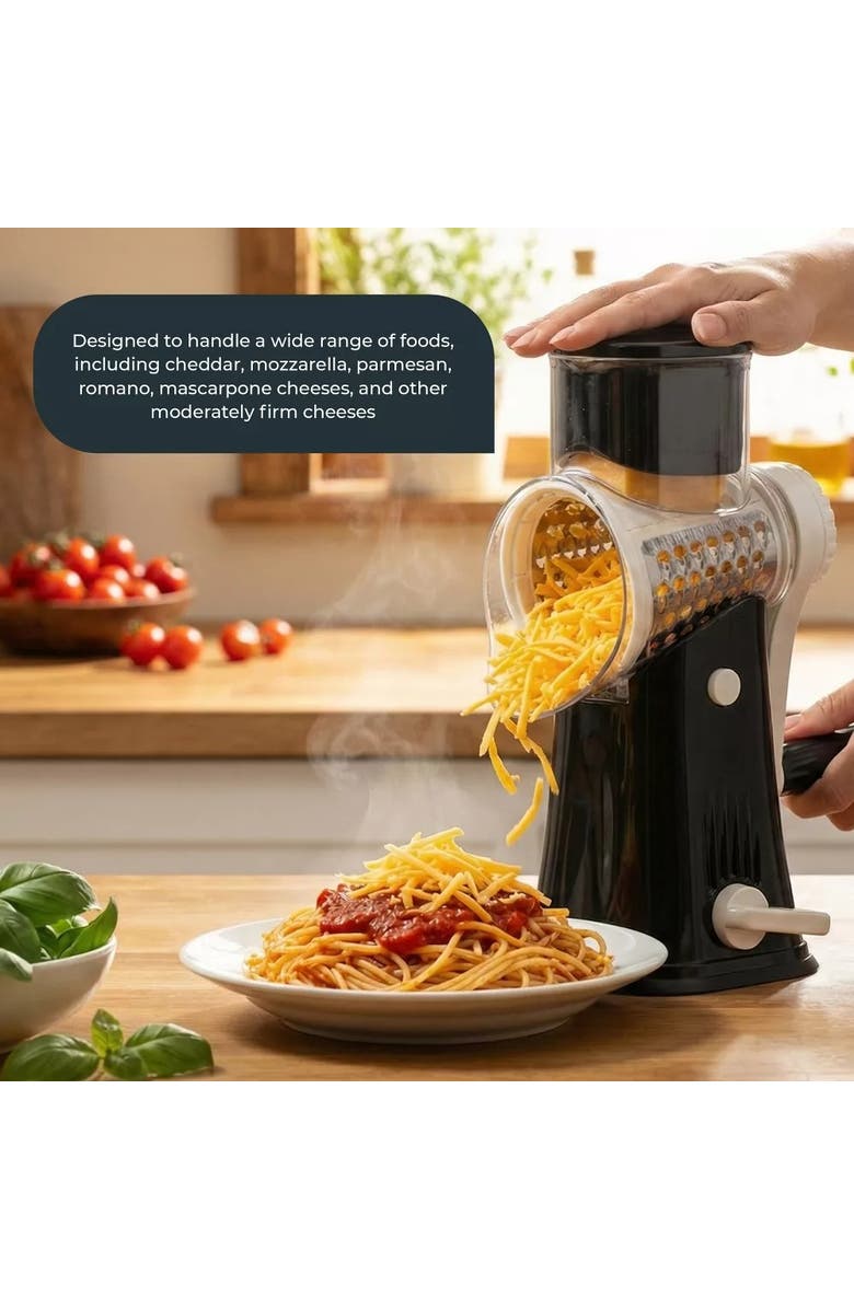 Luminuxe Rotary Cheese Grater Manual Shredder with Suction Base, Alternate, color, Black