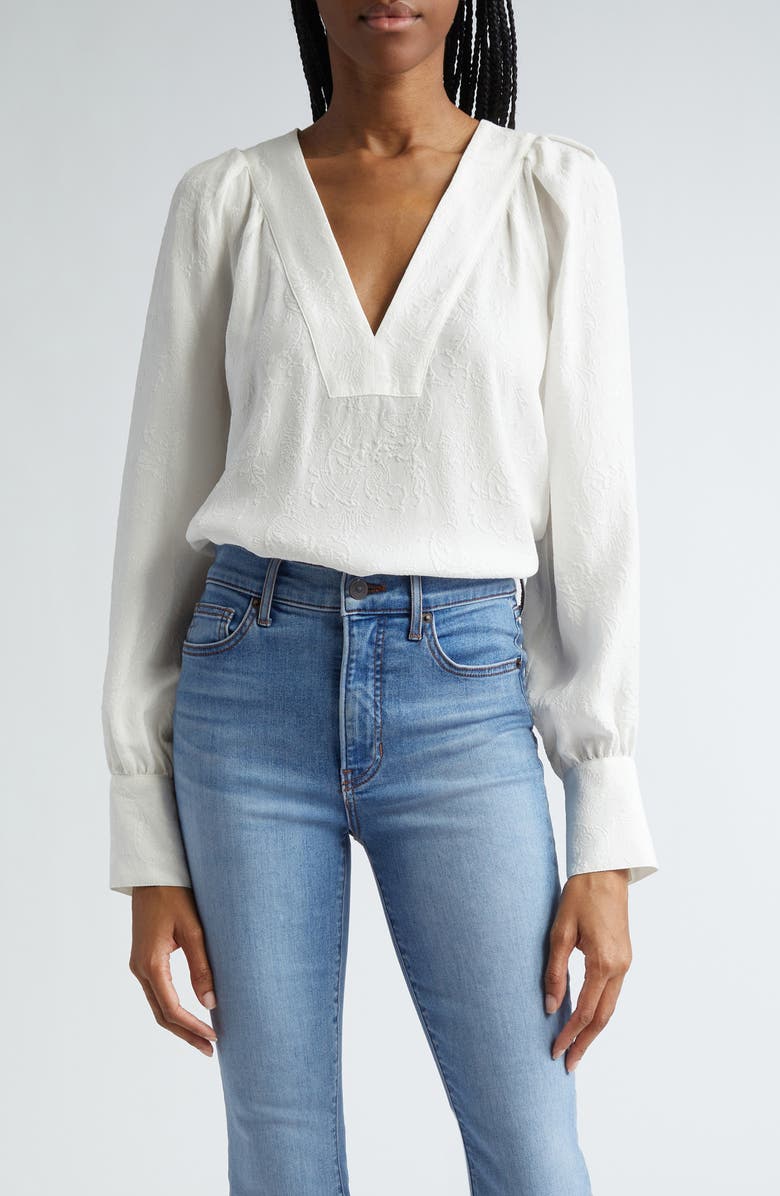 Veronica Beard Osler Puff Shoulder Silk Top, Main, color, Off White