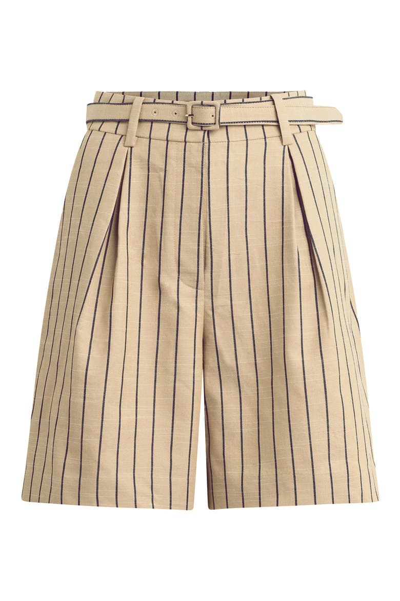 The Weekend Stripe Cotton Blend Shorts, Alternate, color, BEIGE/ NAVY STRIPE