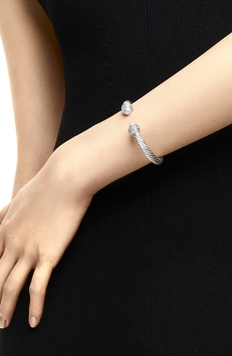 David Yurman The Cable Collection<sup>®</sup> Diamond & Genuine Pearl Cuff Bracelet, 7mm, Alternate, color, 