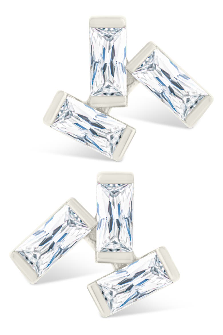 Macy Baguette Cubic Zirconia Stud Earrings, Alternate, color, SILVER