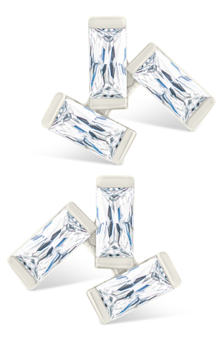 Sterling Forever Macy Baguette Cubic Zirconia Stud Earrings, Alternate, color, Silver