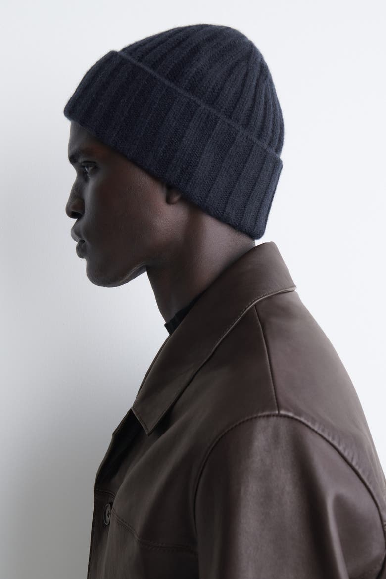 Chunky Ribbed Cashmere Beanie, Alternate, color, NAVY