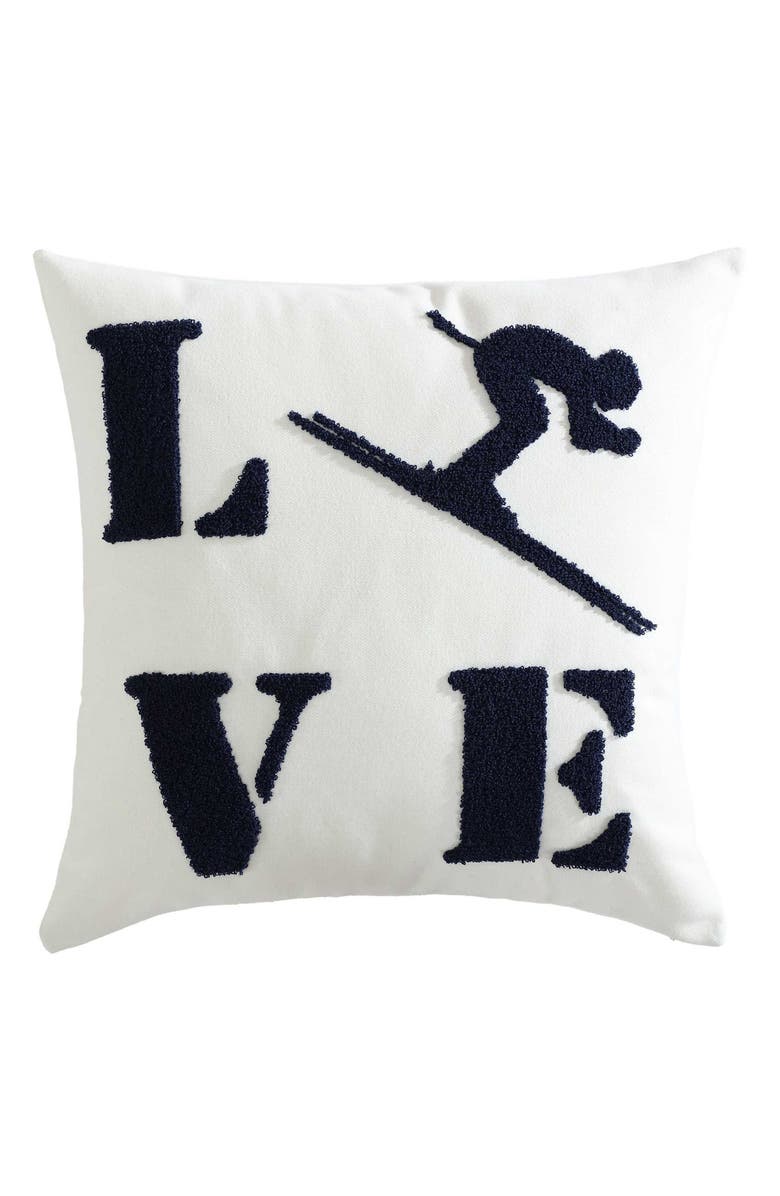 Eddie Bauer Love Ski Decorative Felt Accent Pillow, Main, color, Dark Blue