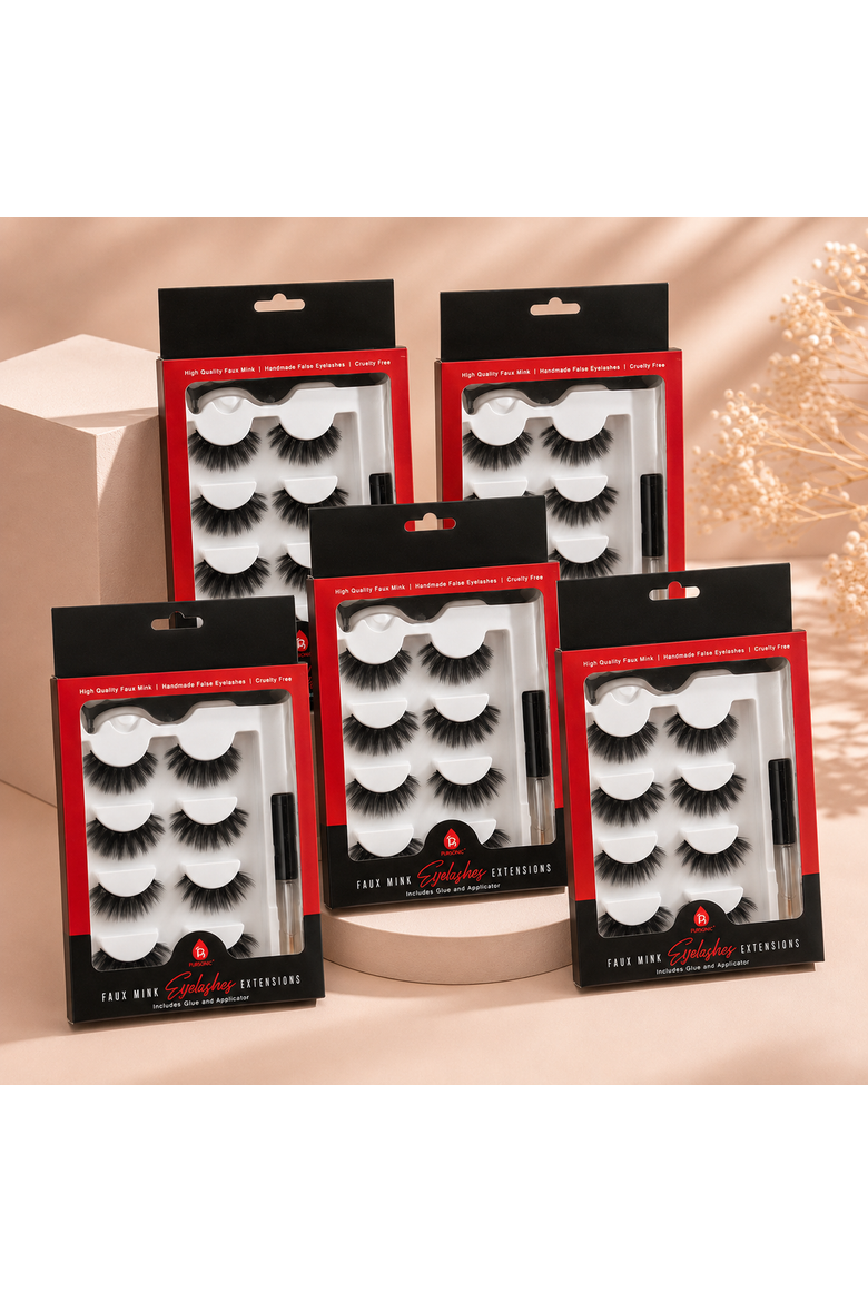 5 Pack Faux Mink Style False Eyelashes Bundle, Alternate, color, Black