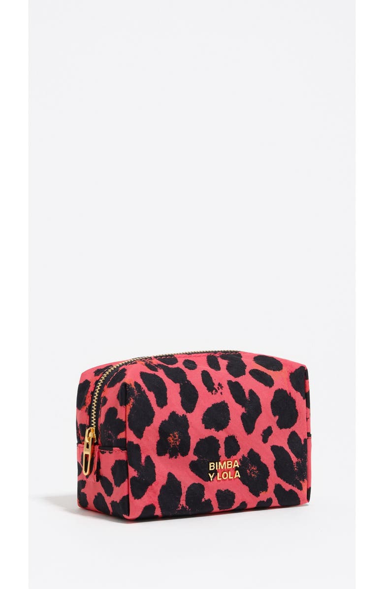 Bimba y Lola Small Electric Leopard Print Nylon Make-Up Case, Main, color, Leopard Electric Pink
