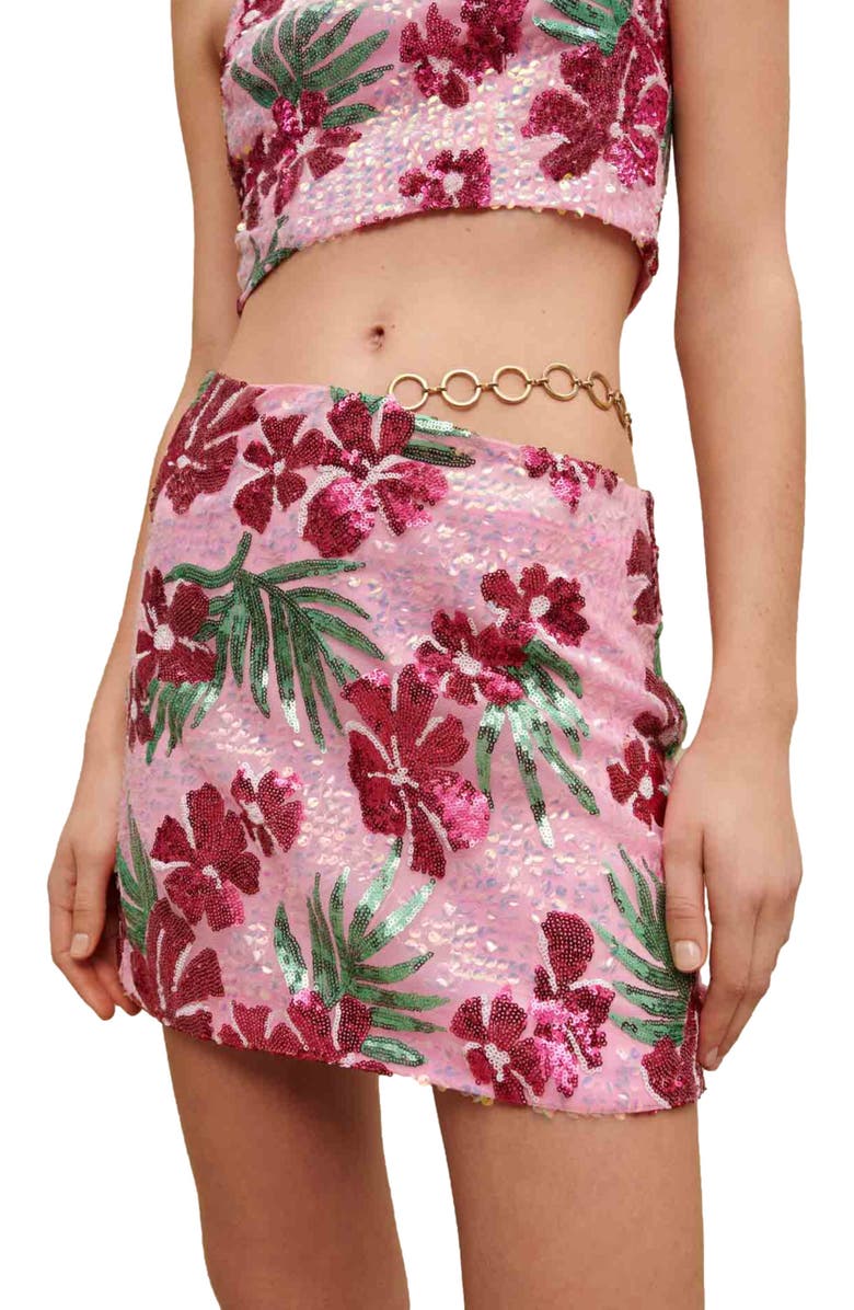 maje Joustik Seqin Floral Skirt, Alternate, color, Print Pink Hibiscus