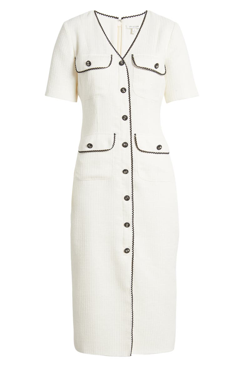 Pocket Tweed Midi Dress, Alternate, color, OFF WHITE