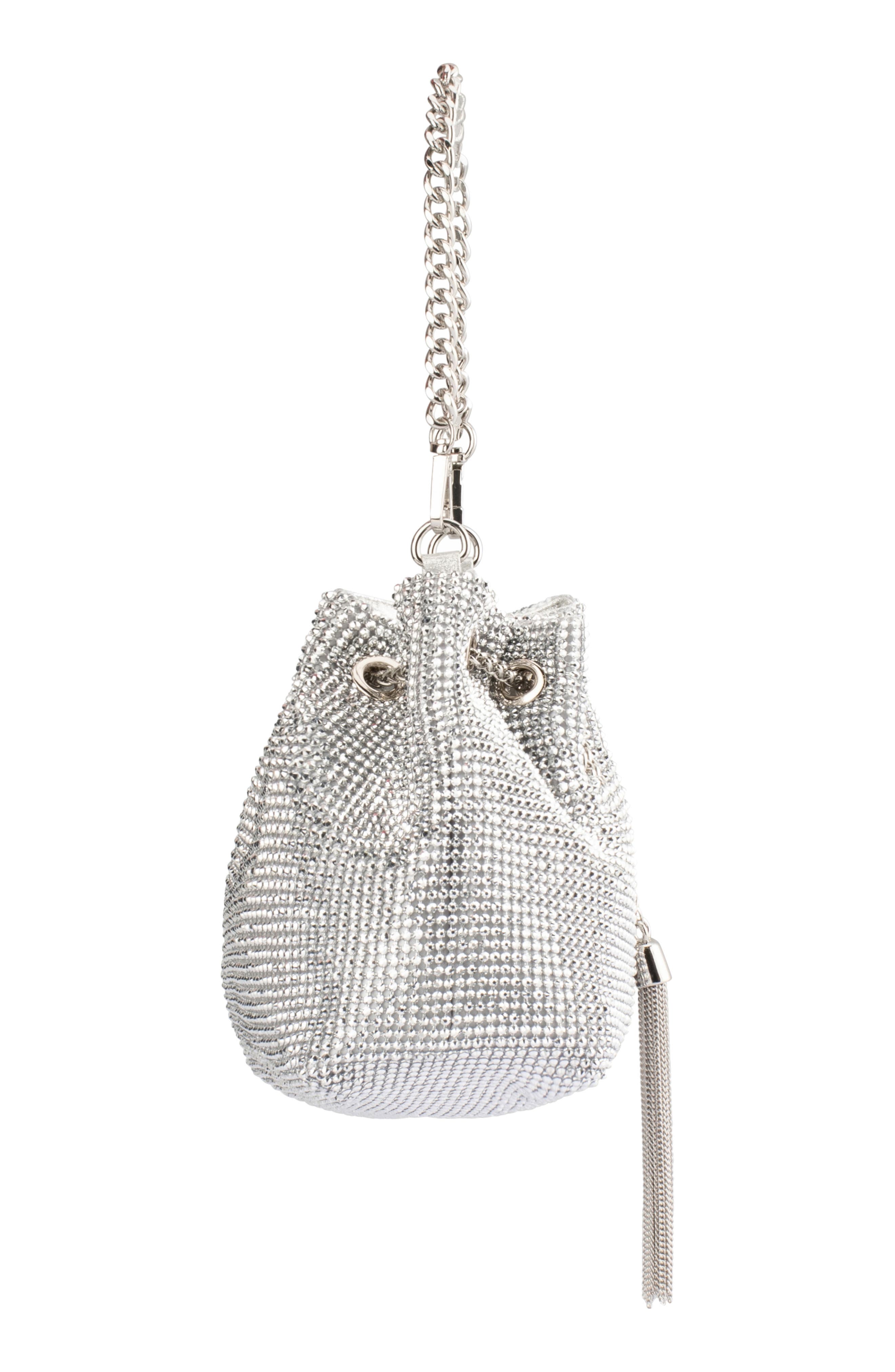 Olga Berg Miranda Drawstring Bucket Bag, Alternate, color, Silver