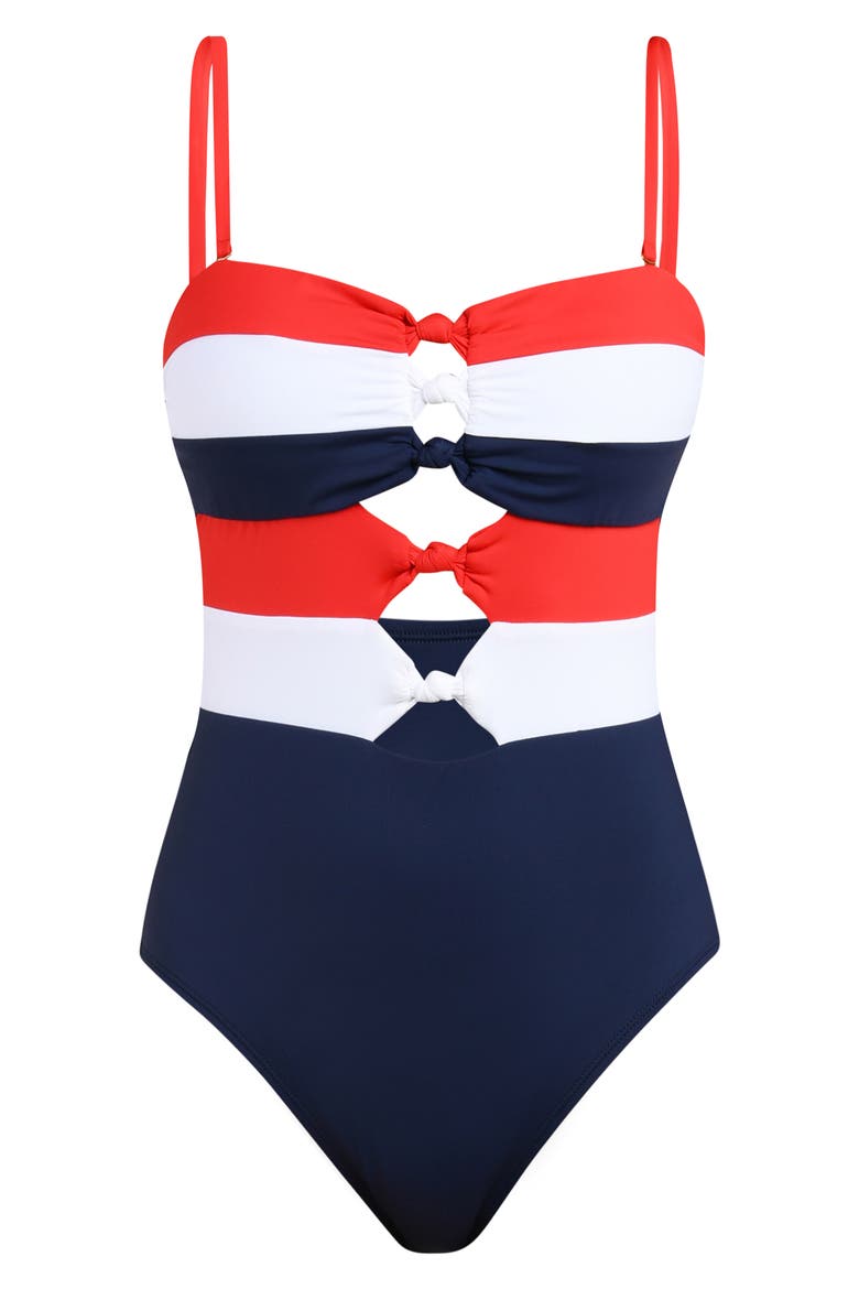 Americana Knotted One-Piece Swimsuit, Alternate, color, BLUE MULTI