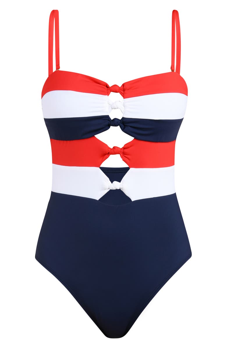 La Blanca Americana Knotted One-Piece Swimsuit, Alternate, color, Blue Multi