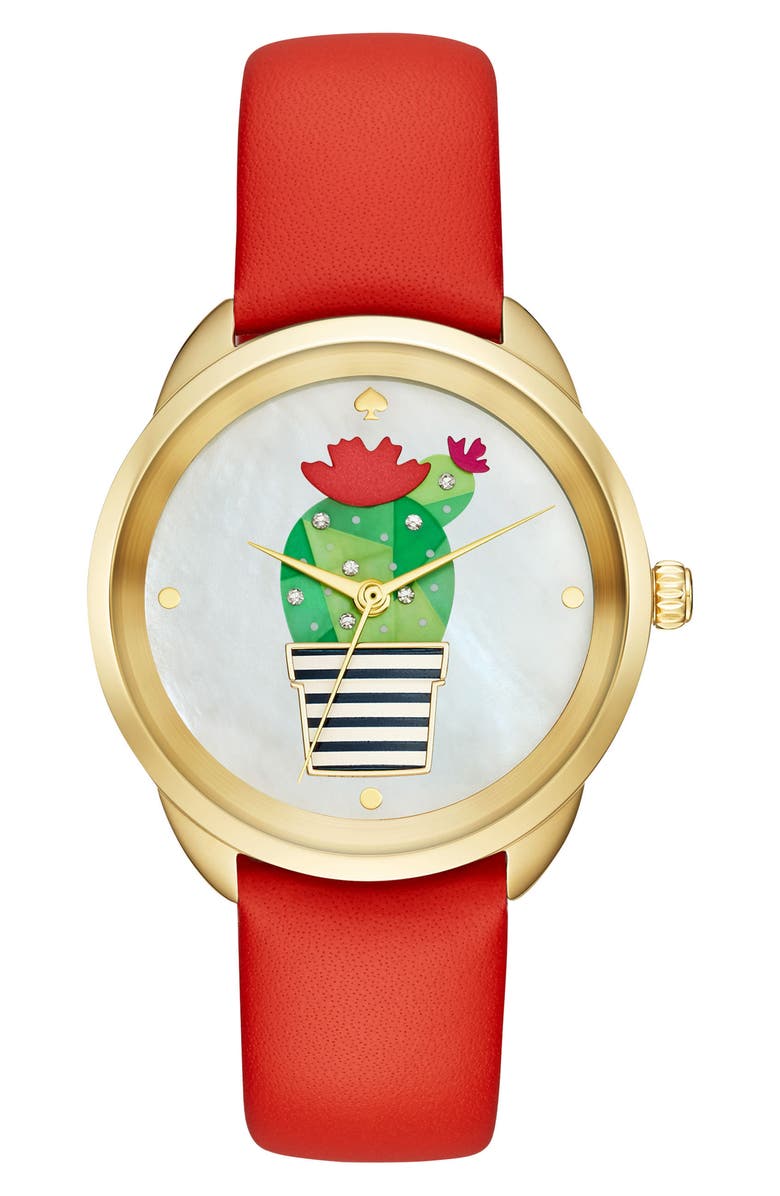 Kate Spade New York kate spade cactus crosstown leather strap watch, 34mm, Main, color, 