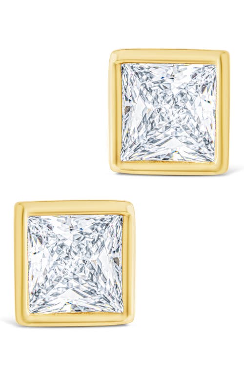 Sterling Forever 14k Over Silver Cz Princess Cut Bezel Set Stud Earrings In Gold