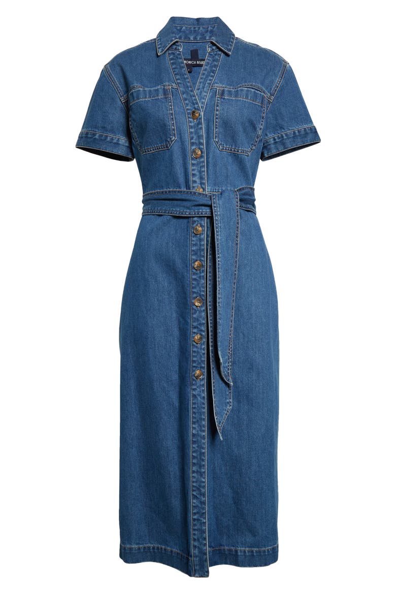 Tabby Belted Denim Shirtdress, Alternate, color, CORNFLOWER