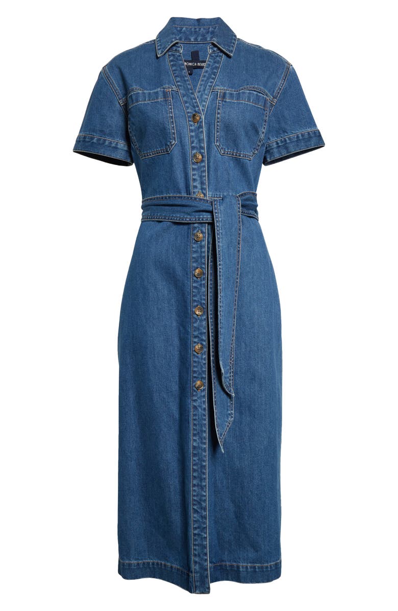 Veronica Beard Tabby Belted Denim Shirtdress, Alternate, color, 
