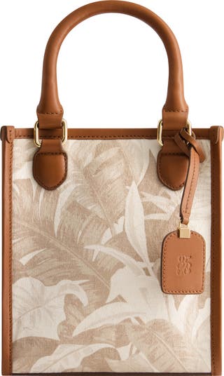 Floral Canvas Leather Trim North South Tote Bag