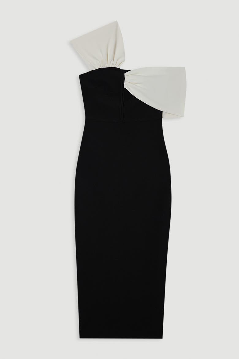 Figure Form Asymmetric Midi Dress, Alternate, color, Black